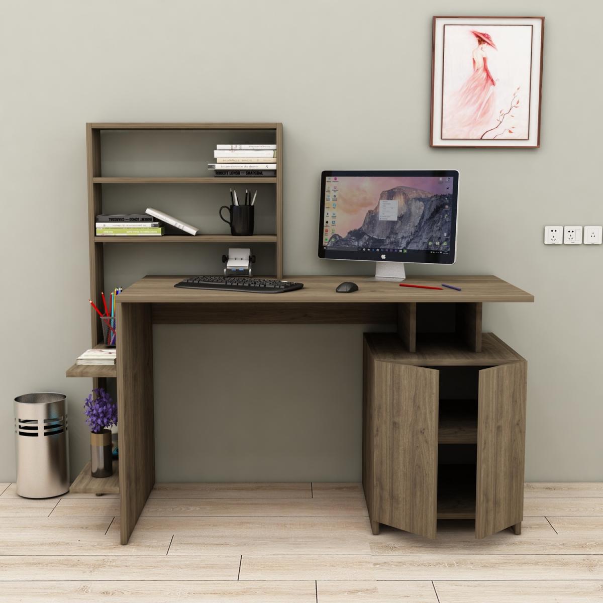Lake Computer Desk with Cabinets and Shelves - White & Walnut – image 4