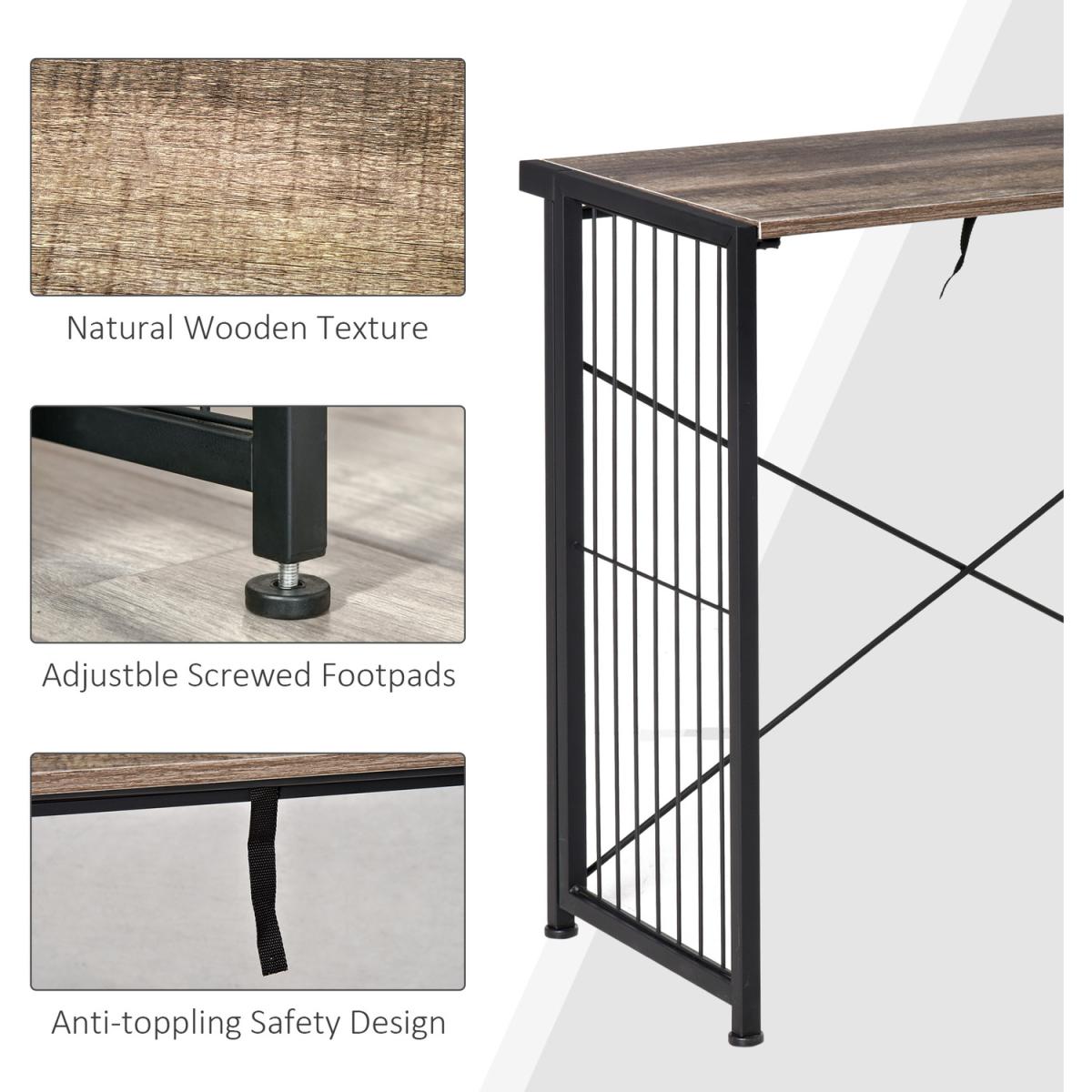 Folding Computer Desk - Rustic Brown, Black – image 5