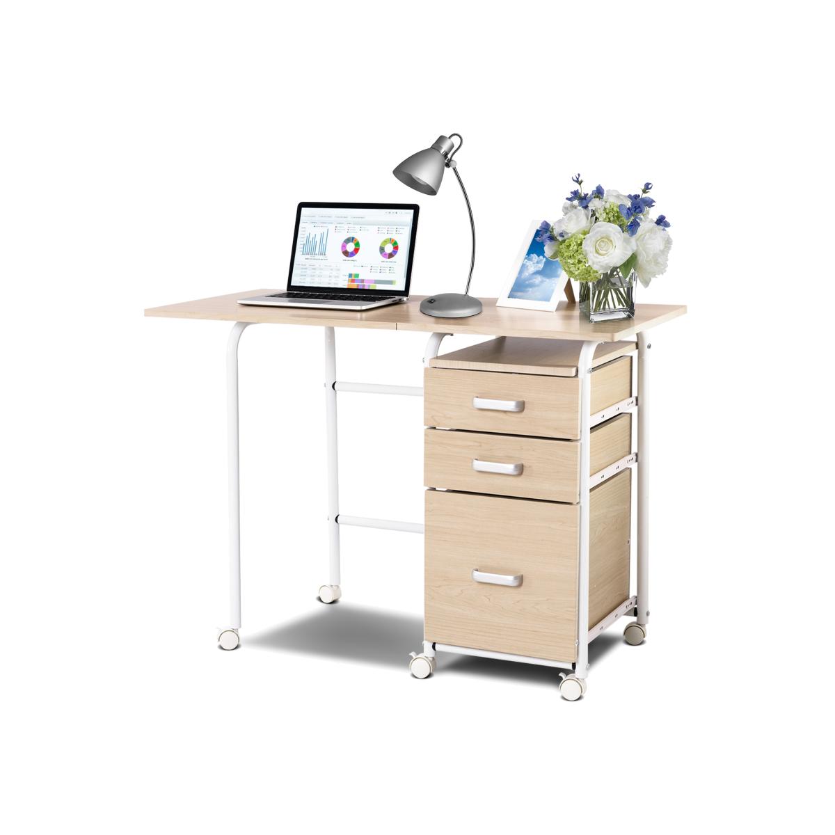 Folding Wheeled Computer Desk Table-Natural - Natural