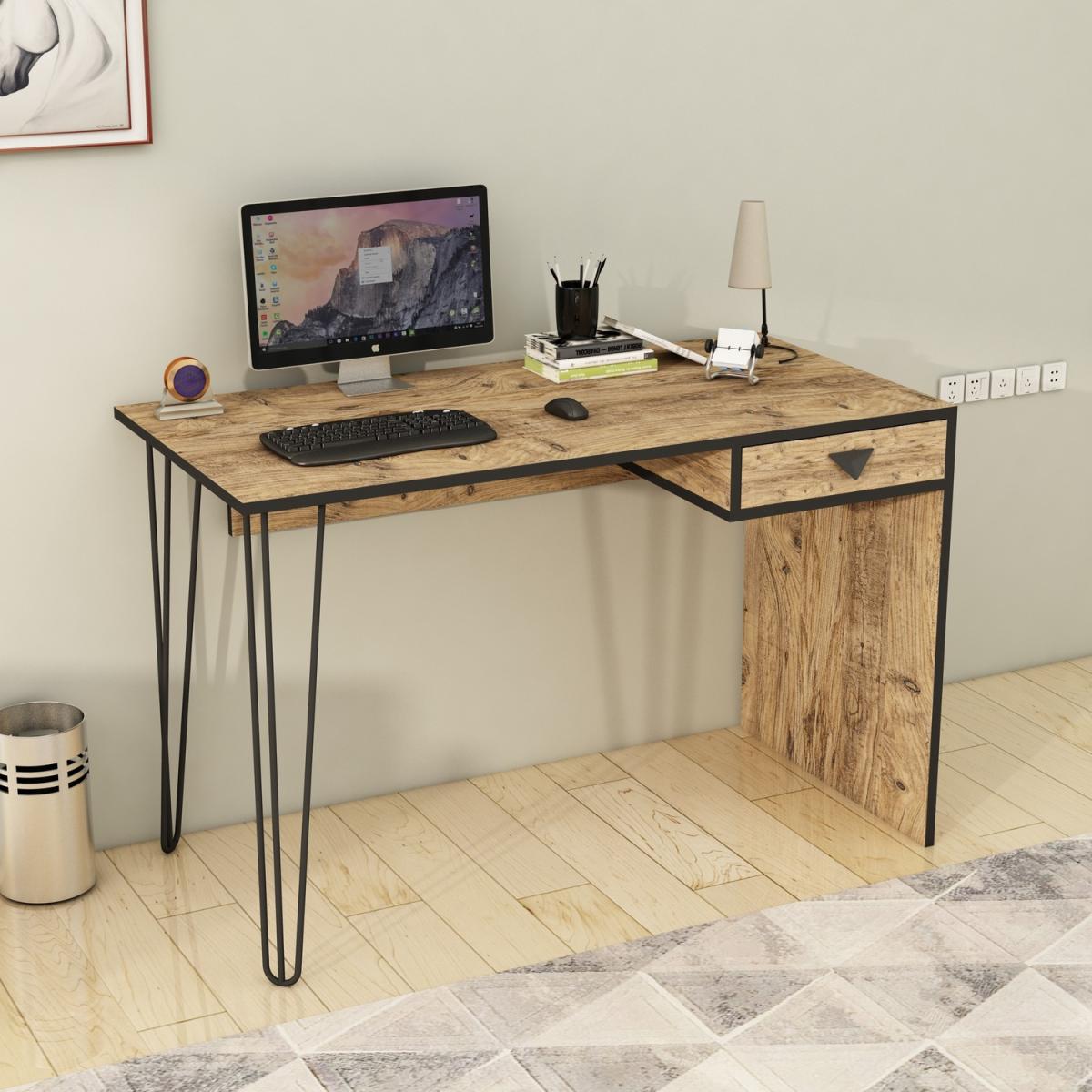 Emily Computer Desk with Drawer - Atlantic Pine & Black – image 3