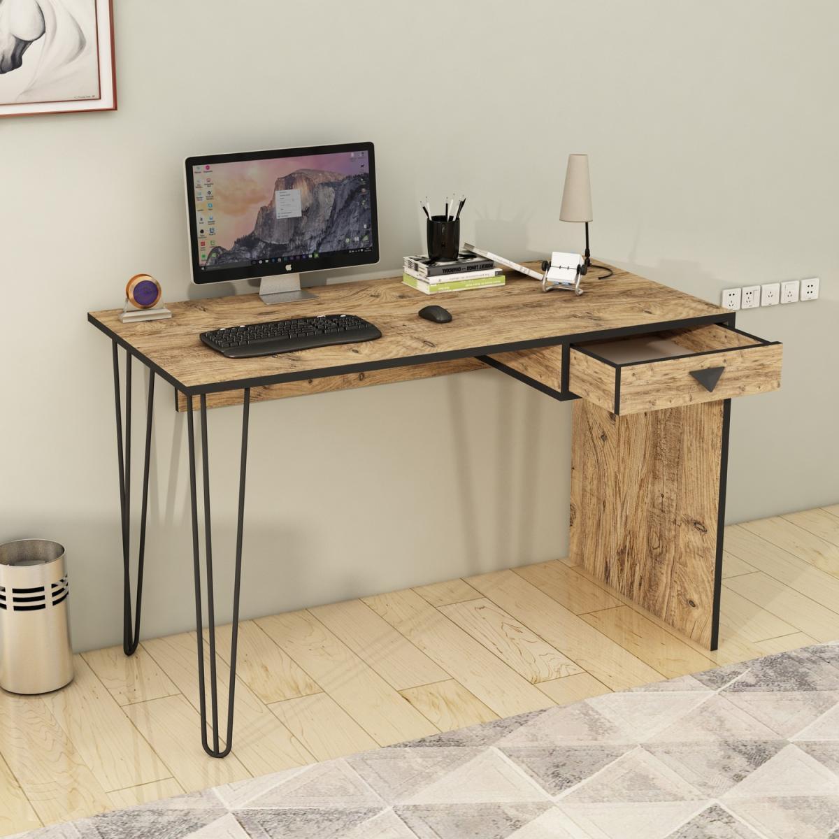 Emily Computer Desk with Drawer - Atlantic Pine & Black – image 4
