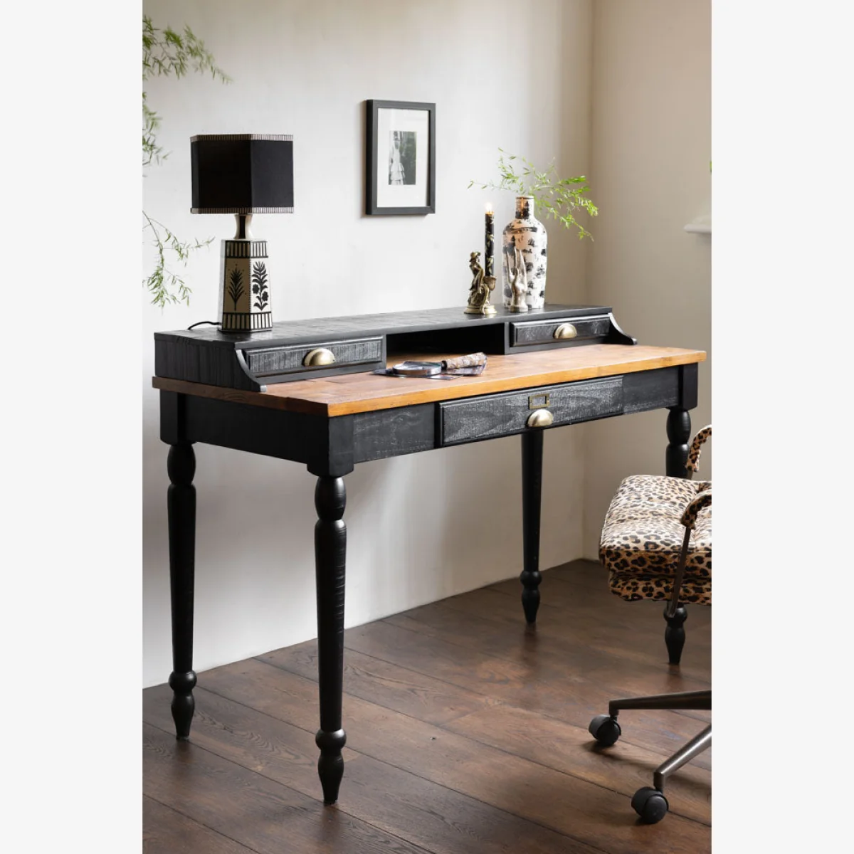 Black Apothecary Desk With 3 Drawers
