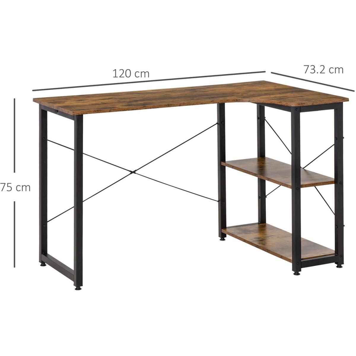 L-Shaped Corner Computer Desk with 2 Shelves - Rustic Brown – image 2