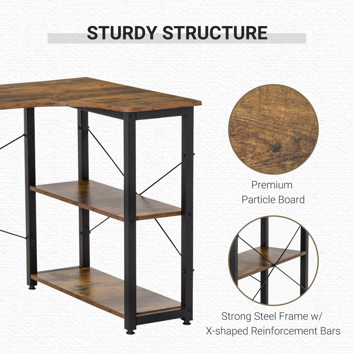 L-Shaped Corner Computer Desk with 2 Shelves - Rustic Brown – image 6