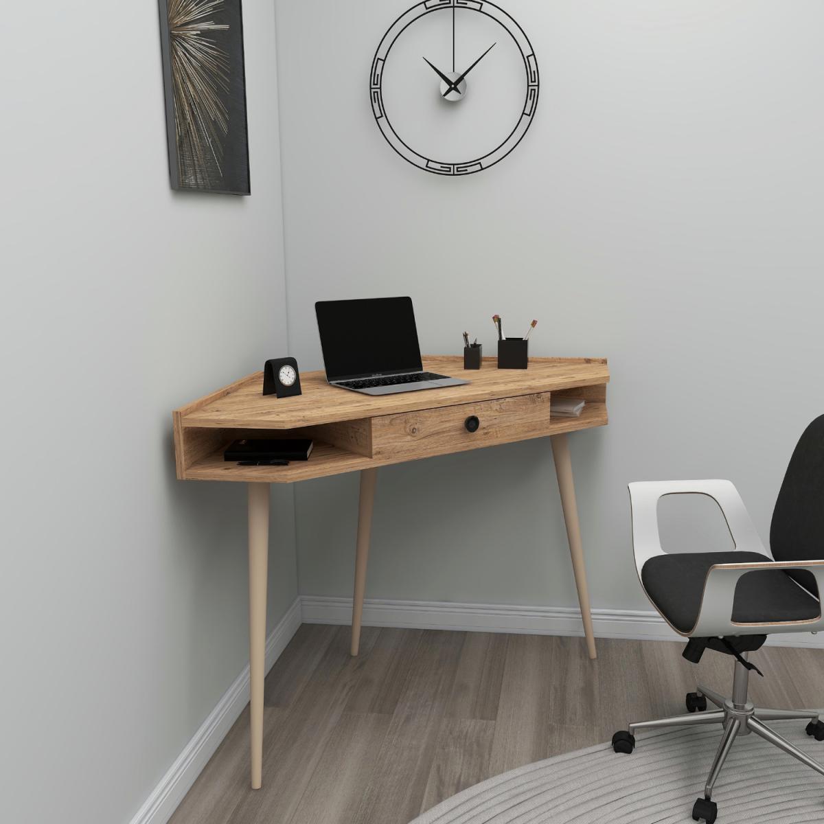 Homer Corner Computer Desk with Drawer and Shelves - Atlantic Pine – image 2