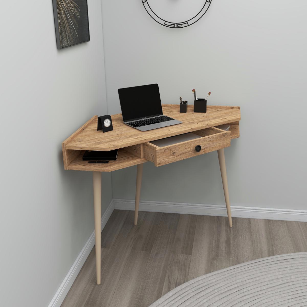 Homer Corner Computer Desk with Drawer and Shelves - Atlantic Pine – image 3