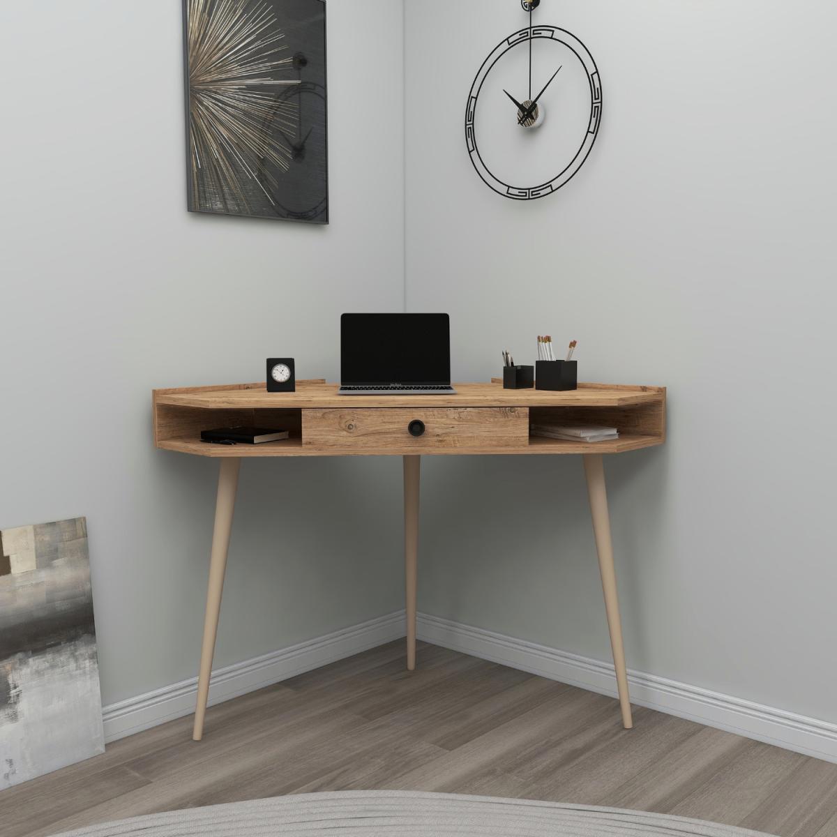 Homer Corner Computer Desk with Drawer and Shelves - Atlantic Pine – image 4