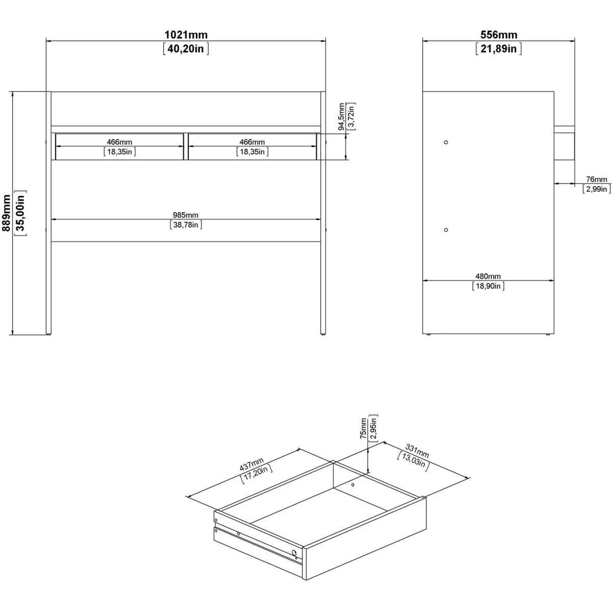 Function Plus Desk 2 Drawers In Jackson Hickory and White - Jackson Hickory & White – image 7