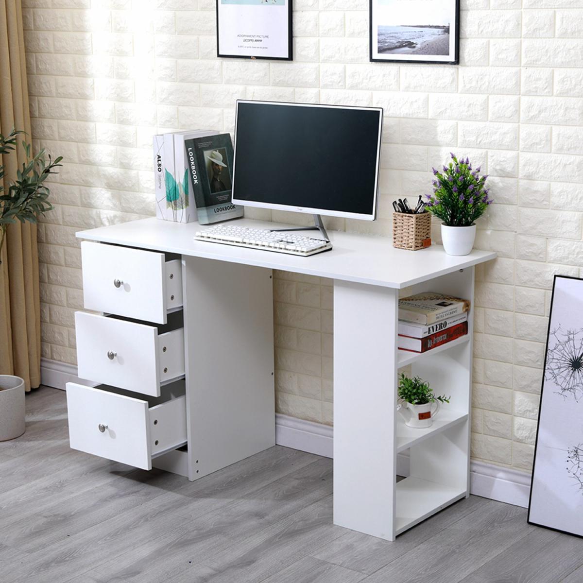 Computer Desk With 3 Drawers and 3 Shelves - White – image 2