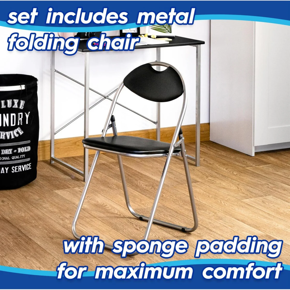 Wooden Folding Desk & Chair Set - Black/Black - Black/Black – image 3