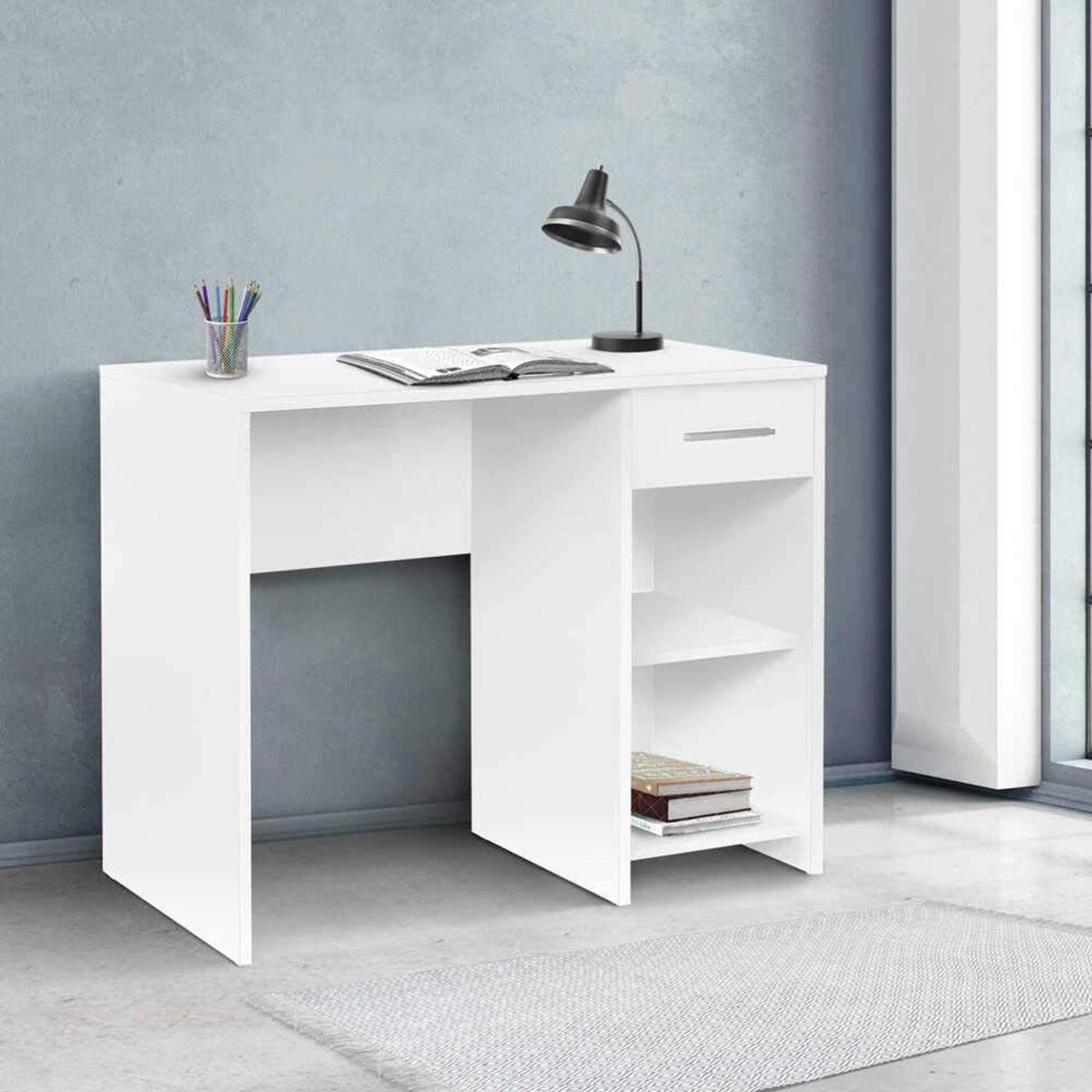 Matt White Home Office Study Desk with Drawer and Open shelves - Matt White – image 2