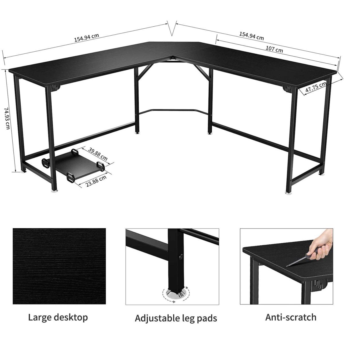 Dripex L Shaped Corner Gaming Desk with CPU Stand - Black – image 7