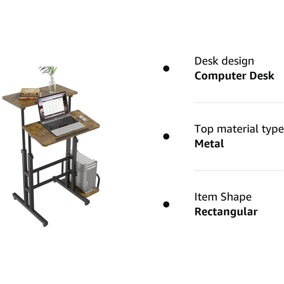 Height-Adjustable Computer Desk Rolling Mobile With Wheels For Home Office - Brown – image 11
