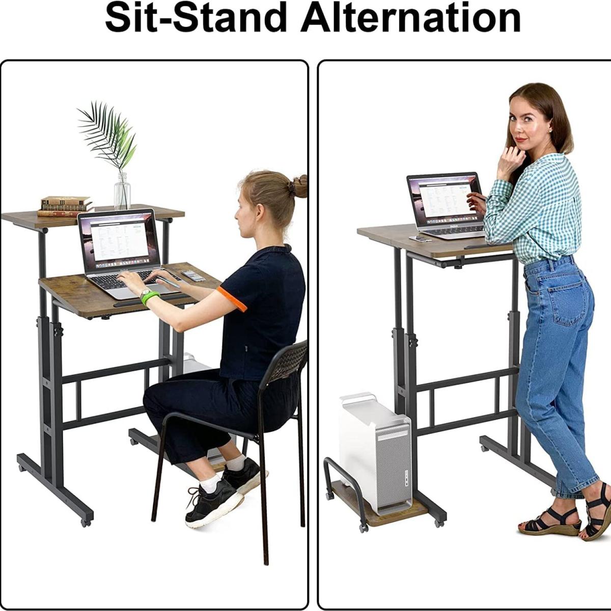 Height-Adjustable Computer Desk Rolling Mobile With Wheels For Home Office - Brown – image 3