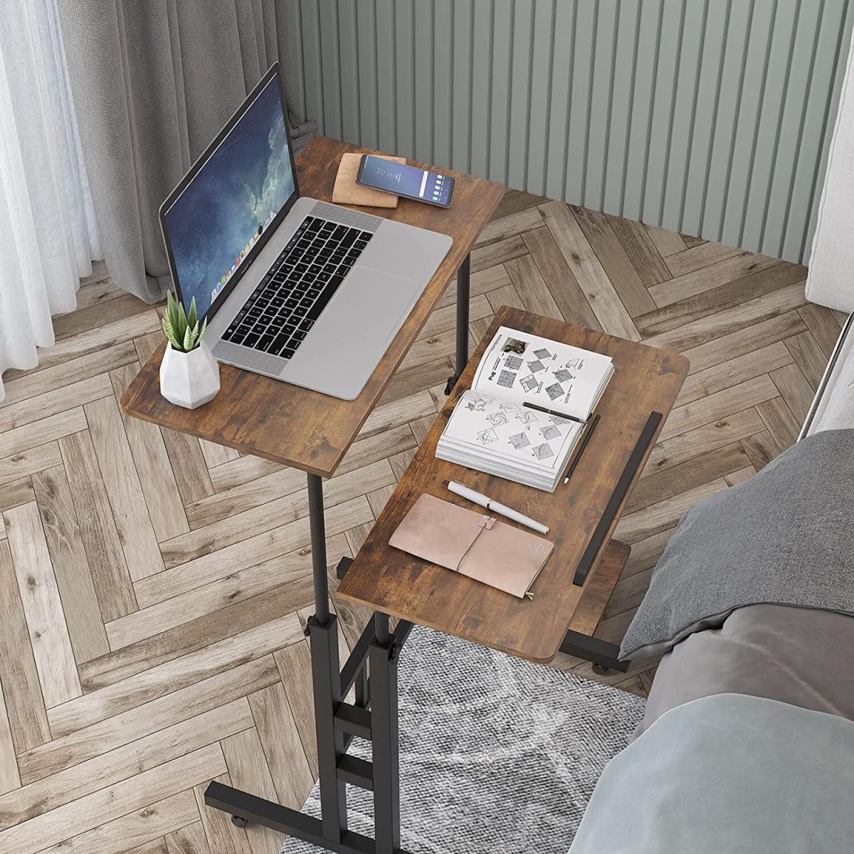 Height-Adjustable Computer Desk Rolling Mobile With Wheels For Home Office - Brown – image 4