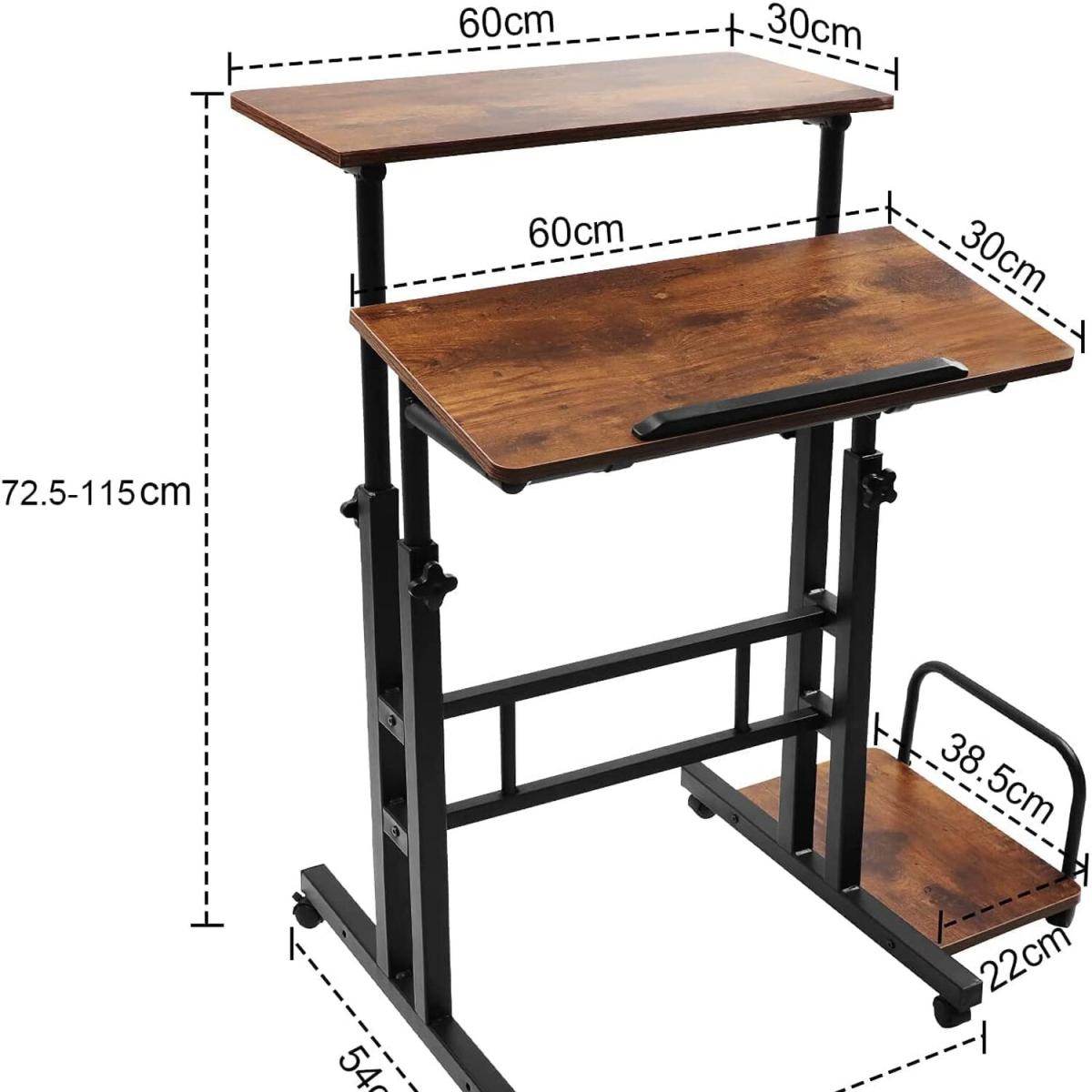 Height-Adjustable Computer Desk Rolling Mobile With Wheels For Home Office - Brown – image 5