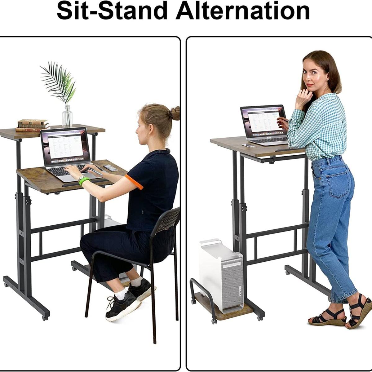 Height-Adjustable Computer Desk Rolling Mobile With Wheels For Home Office - Brown – image 8