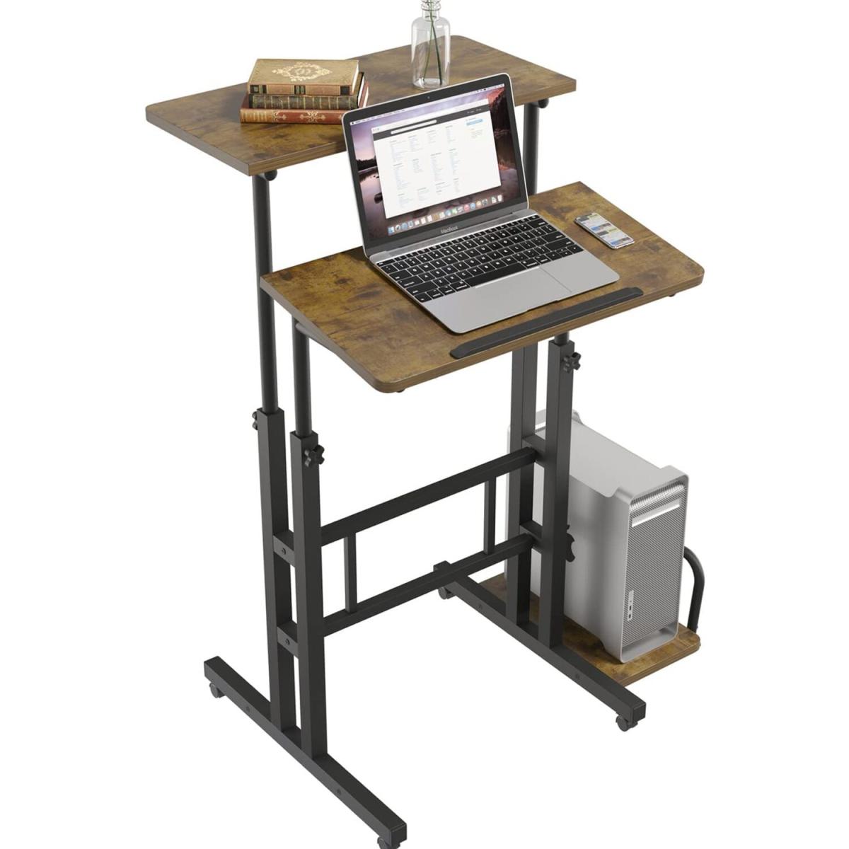Height-Adjustable Computer Desk Rolling Mobile With Wheels For Home Office - Brown – image 9