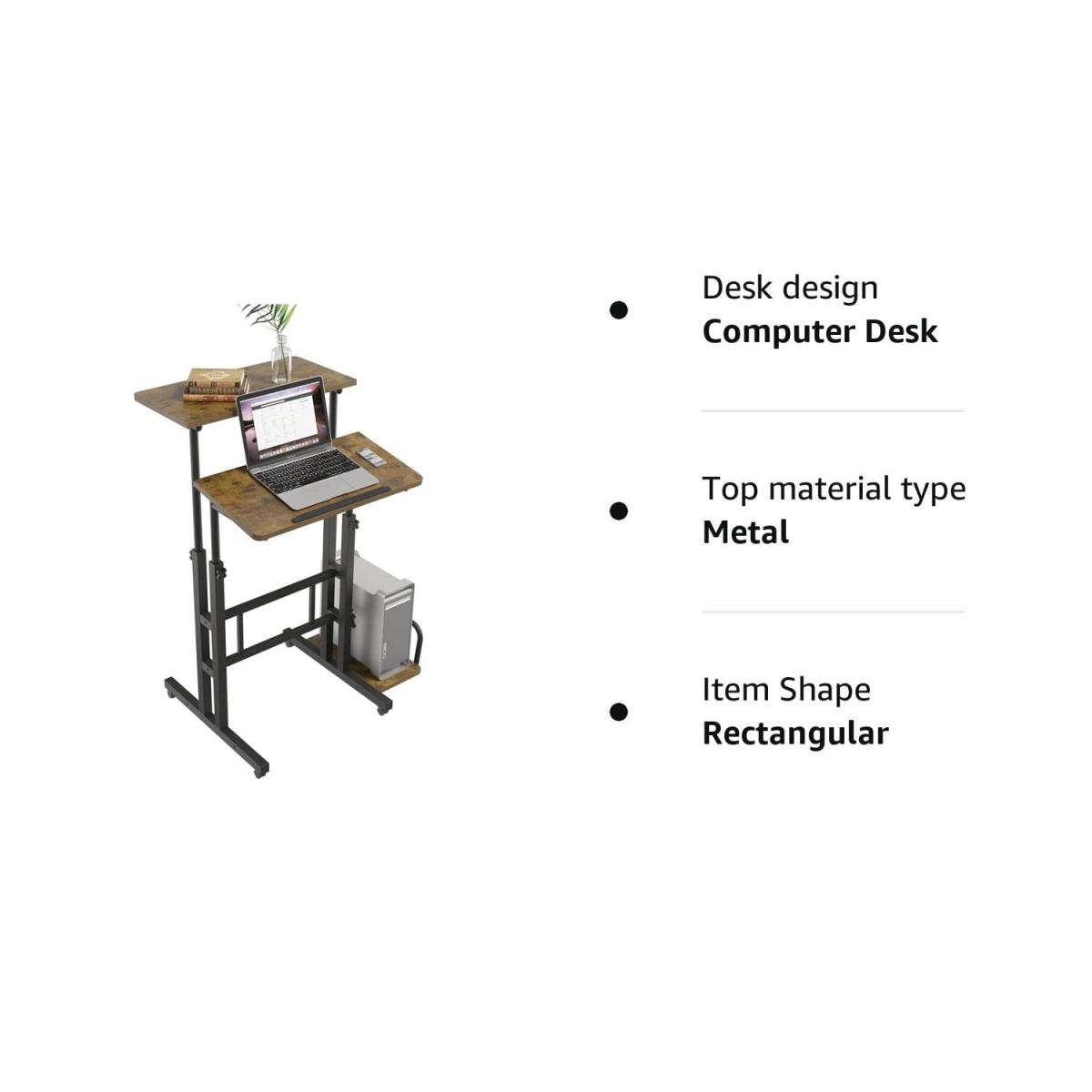 Height-Adjustable Computer Desk Rolling Mobile With Wheels For Home Office - Brown – image 10