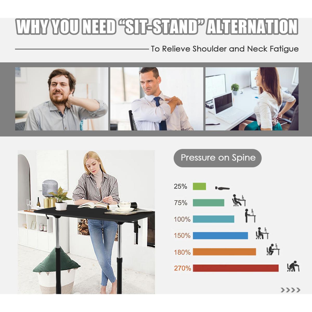 Costway Standing Laptop Lifting Ergonomic Desk - Natural – image 4