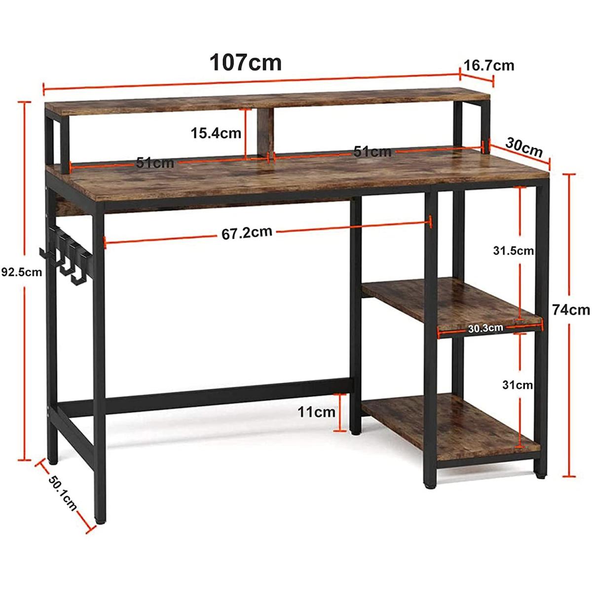 Dripex Computer Desk with Storage Shelves Monitor Stand - Rustic Brown – image 4