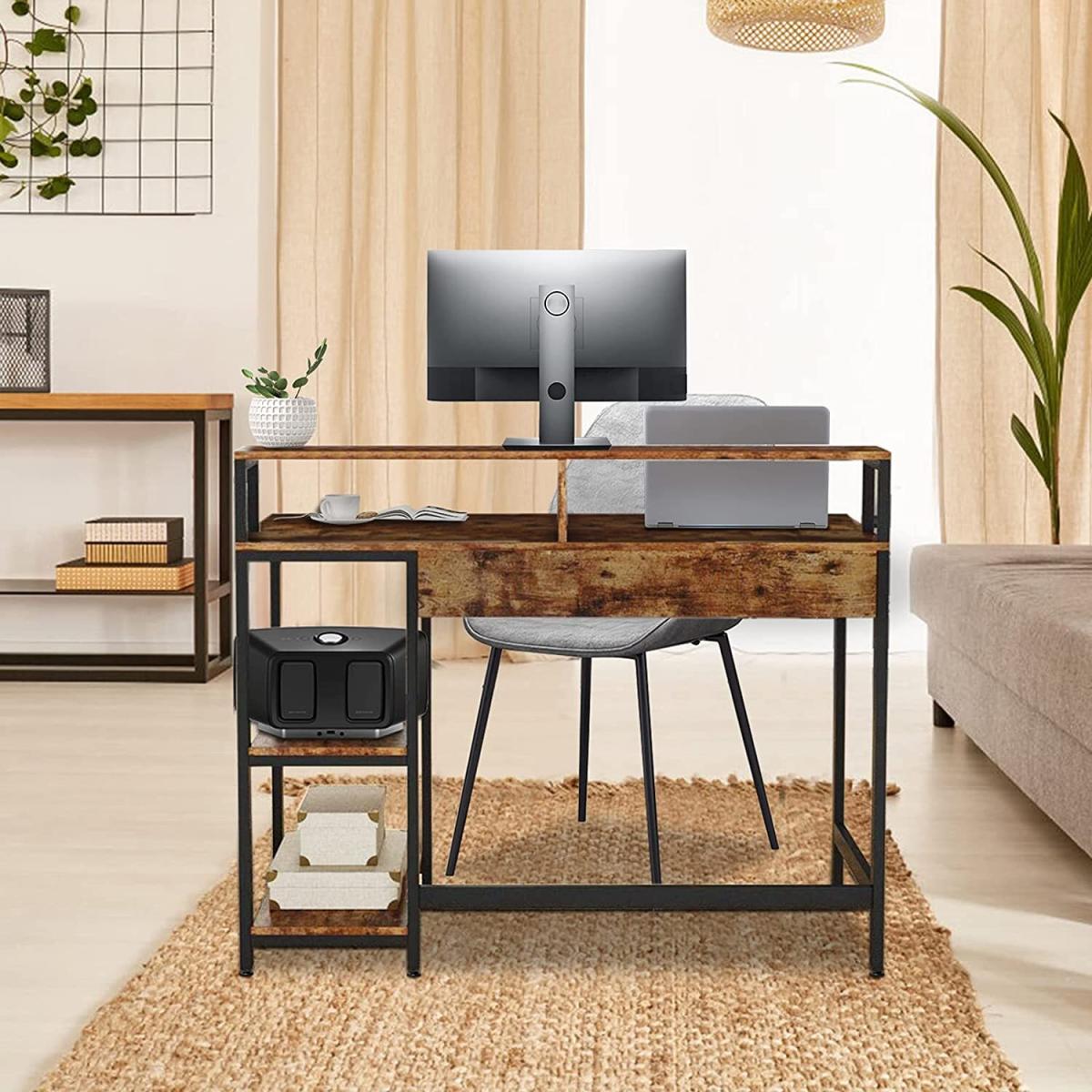 Dripex Computer Desk with Storage Shelves Monitor Stand - Rustic Brown – image 7