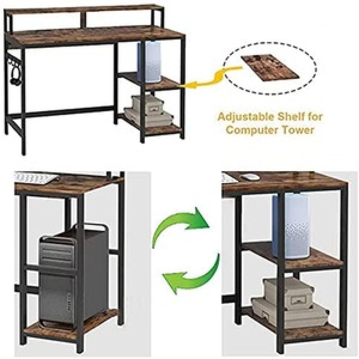Dripex Computer Desk with Storage Shelves Monitor Stand - Rustic Brown – image 8