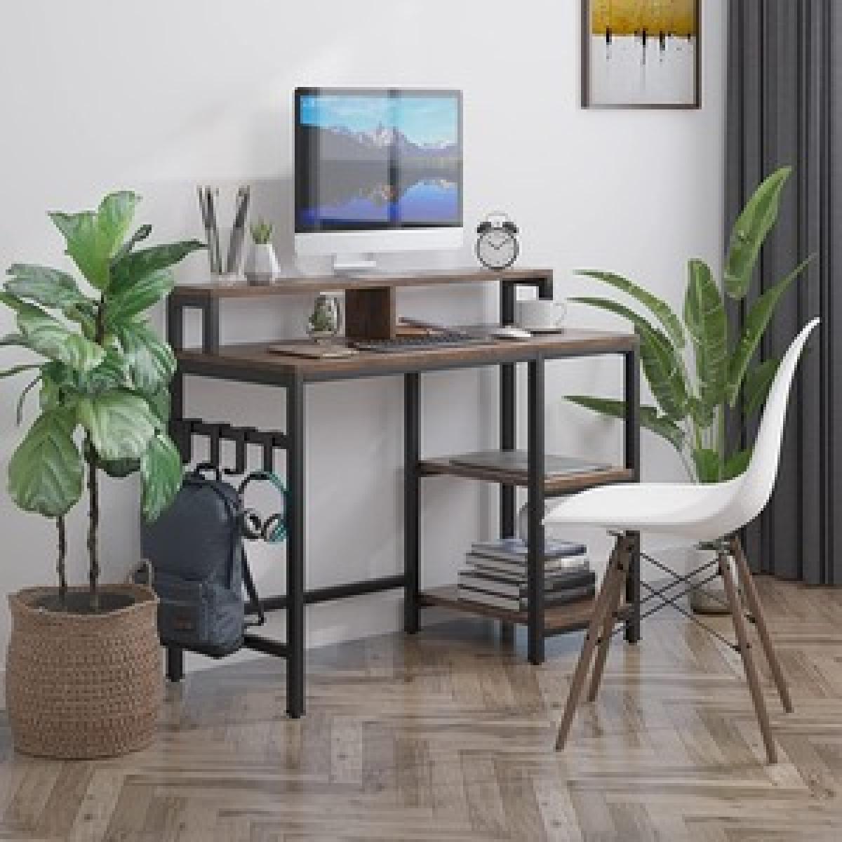 Dripex Computer Desk with Storage Shelves Monitor Stand - Rustic Brown – image 9