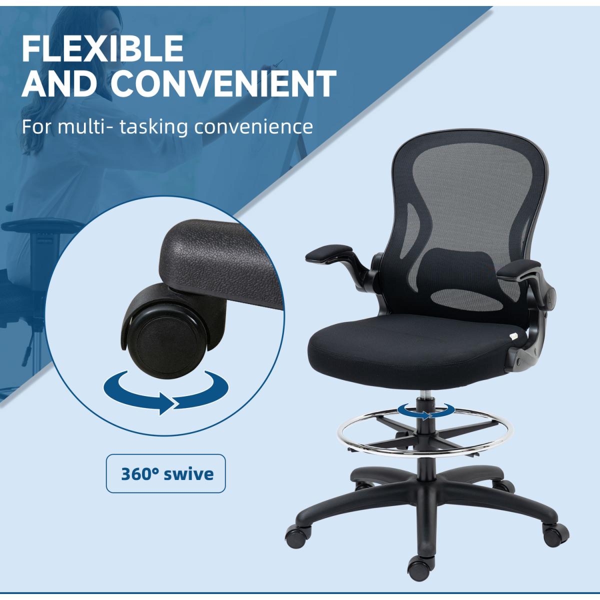 Draughtsman Chair Tall Office Chair for Standing Desk with Armrests - Black – image 5