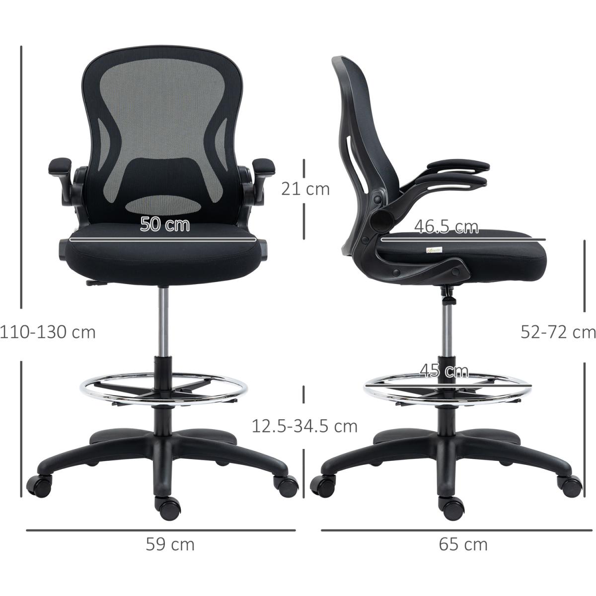 Draughtsman Chair Tall Office Chair for Standing Desk with Armrests - Black – image 6