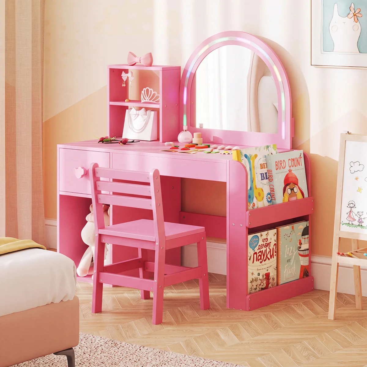 Princess Makeup Vanity Desk with Lighted Mirror - Pink – image 3