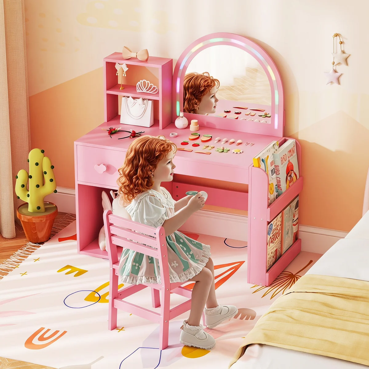 Princess Makeup Vanity Desk with Lighted Mirror - Pink – image 4