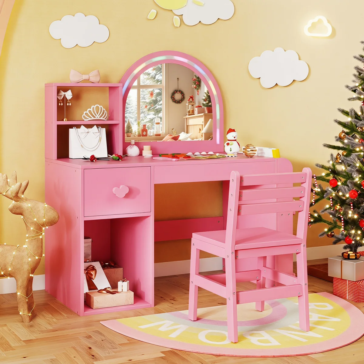 Princess Makeup Vanity Desk with Lighted Mirror - Pink – image 5