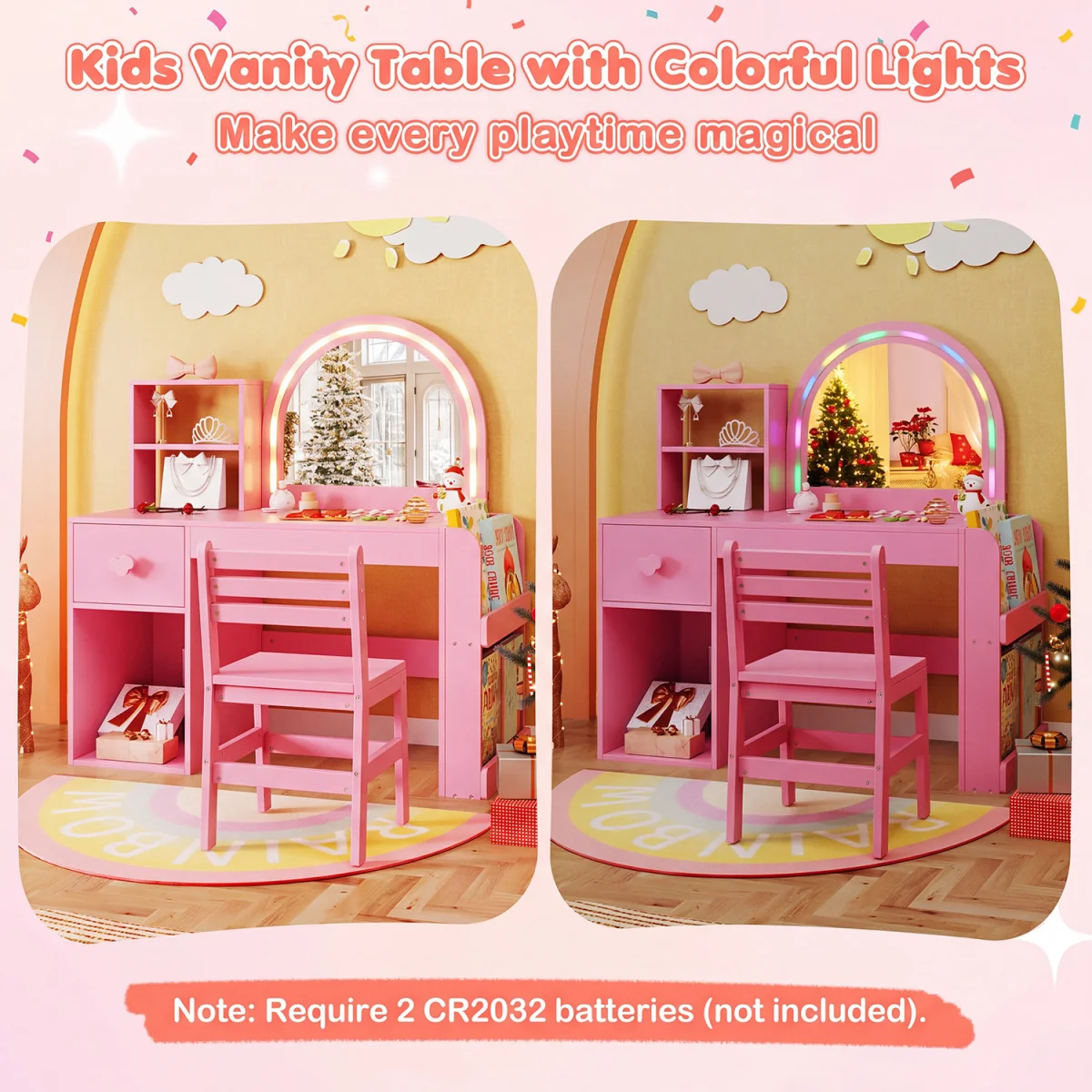 Princess Makeup Vanity Desk with Lighted Mirror - Pink – image 7