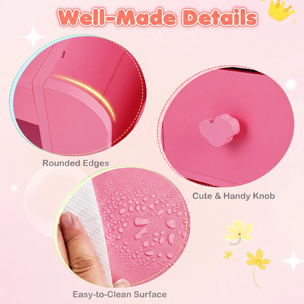Princess Makeup Vanity Desk with Lighted Mirror - Pink – image 8
