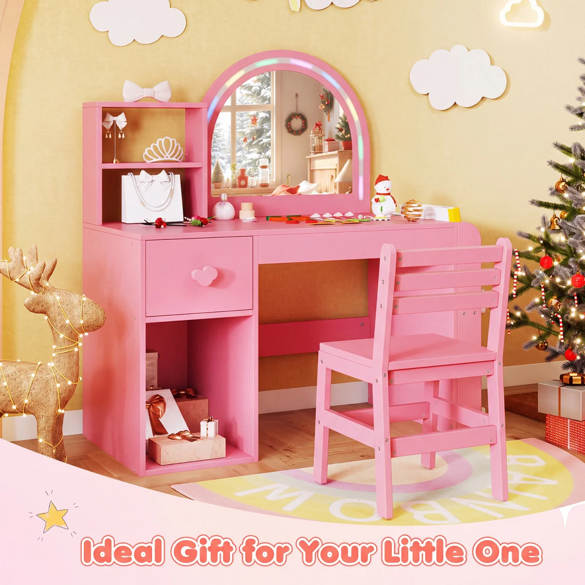 Princess Makeup Vanity Desk with Lighted Mirror - Pink – image 9
