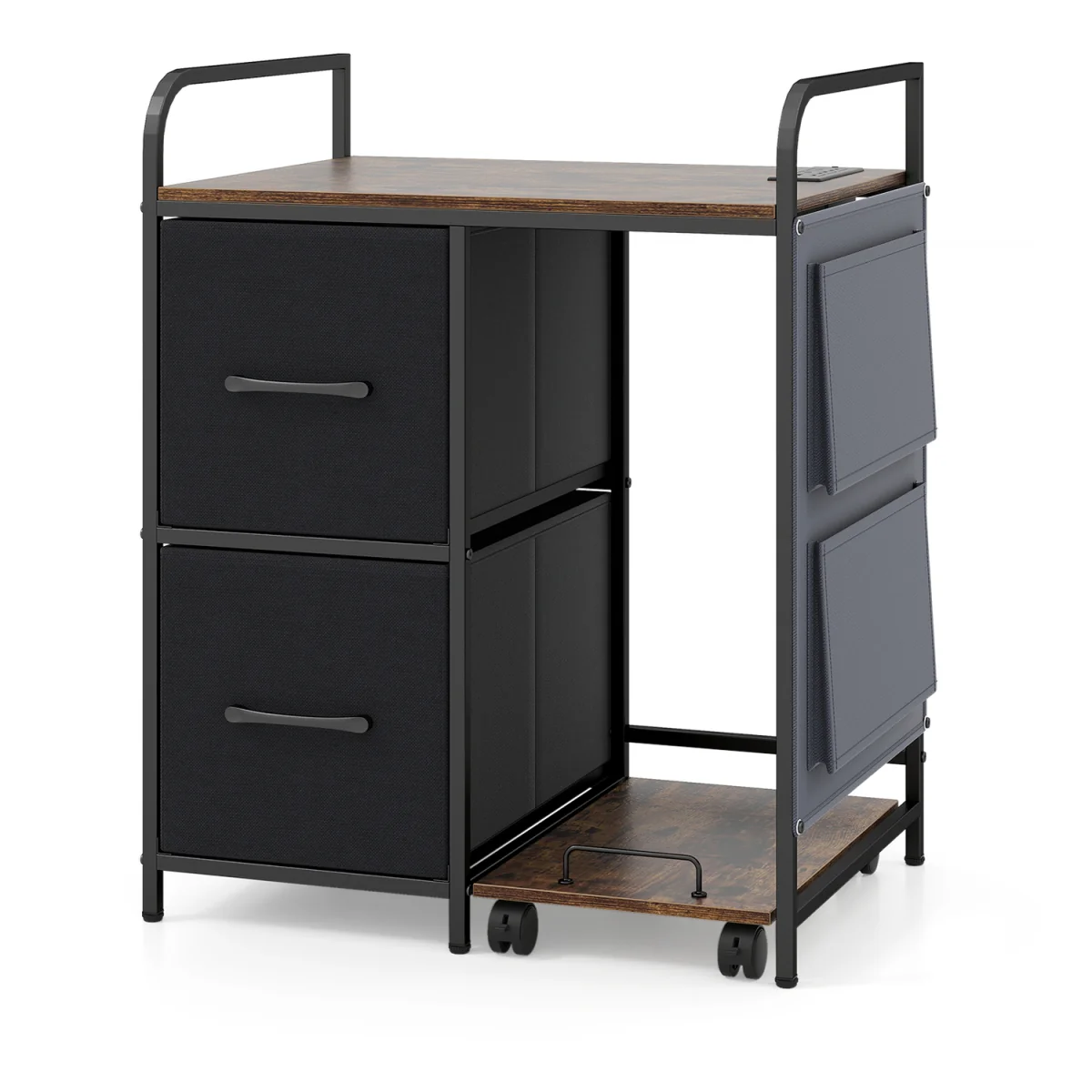 Printer Stand with Rolling Shredder Stand with Fabric Drawers - Brown – image 7