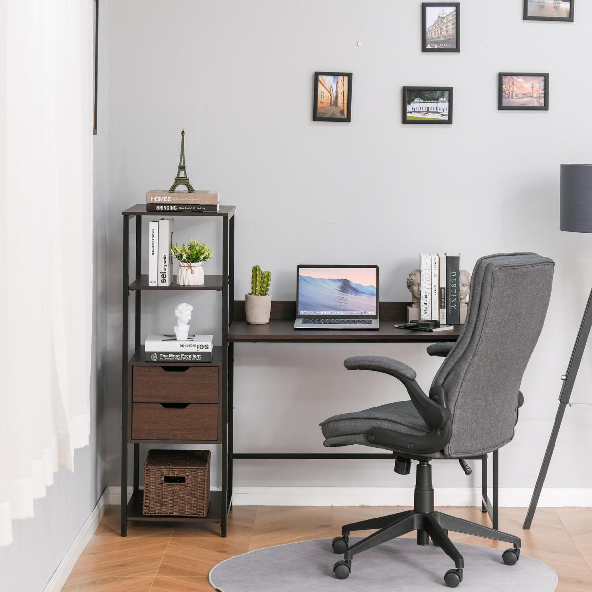 Computer Desk Home Writing Table with Shelf & Drawer - Walnut Brown – image 2