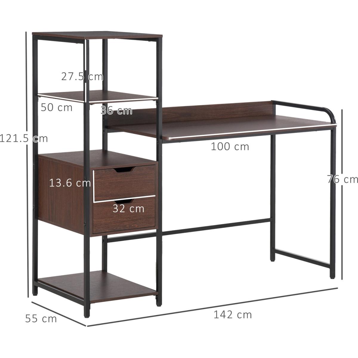 Computer Desk Home Writing Table with Shelf & Drawer - Walnut Brown – image 11