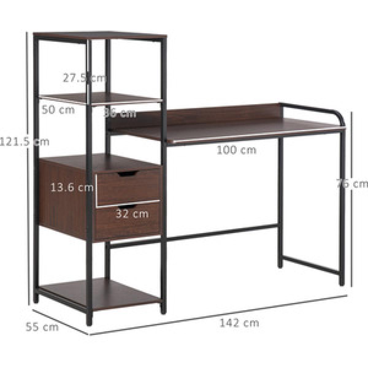 Computer Desk Home Writing Table with Shelf & Drawer - Walnut Brown – image 13