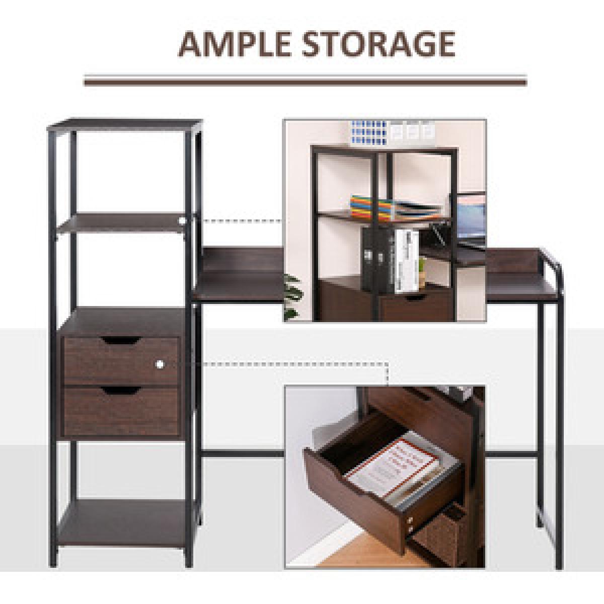 Computer Desk Home Writing Table with Shelf & Drawer - Walnut Brown – image 14