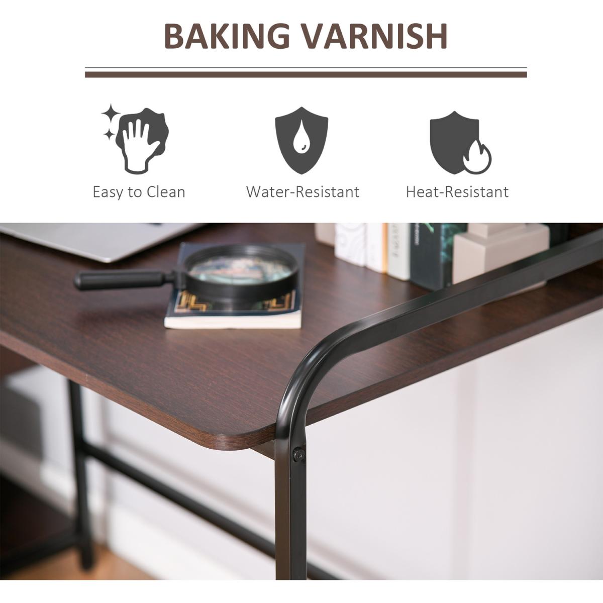 Computer Desk Home Writing Table with Shelf & Drawer - Walnut Brown – image 8
