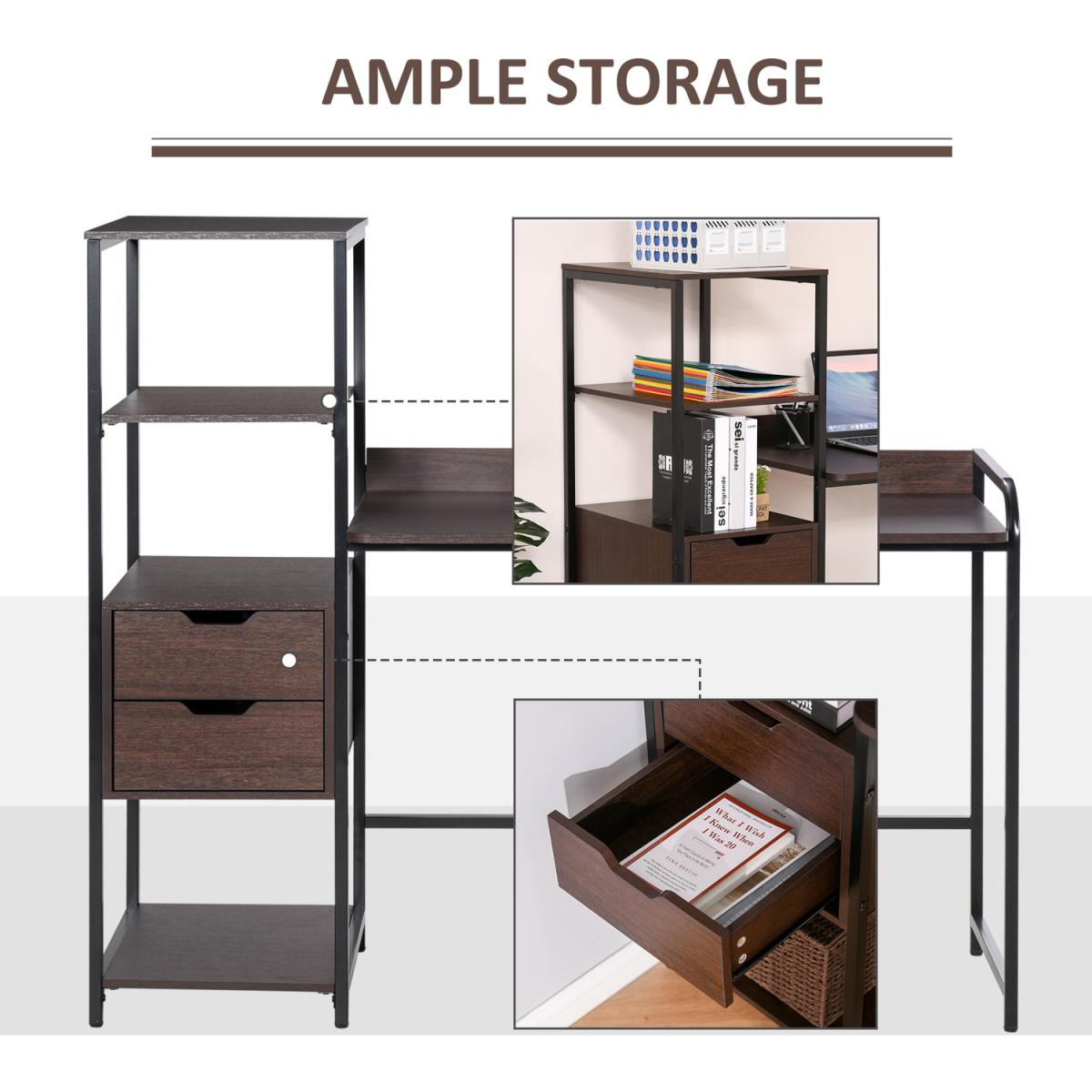 Computer Desk Home Writing Table with Shelf & Drawer - Walnut Brown – image 10