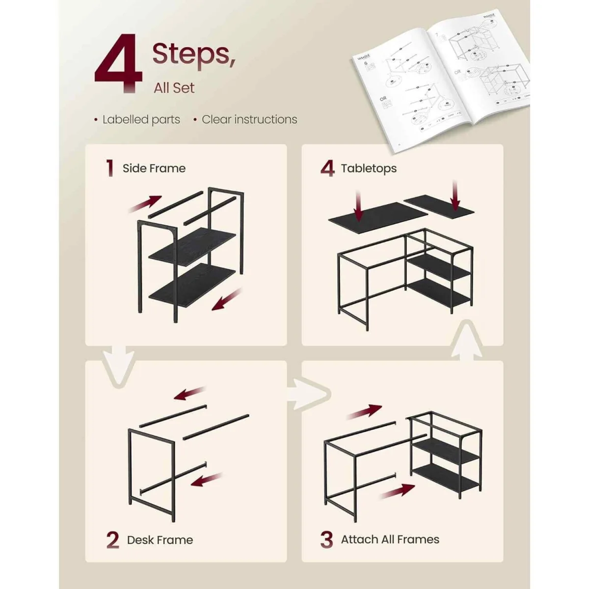 L Shaped Computer Desk Reversible Shelves, Black - Ebony Black – image 7