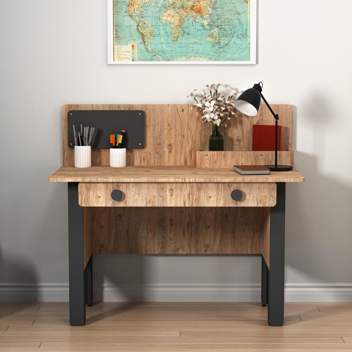 Valentino Computer Desk with Shelves and Drawer - Atlantic Pine - Anthracite – image 2