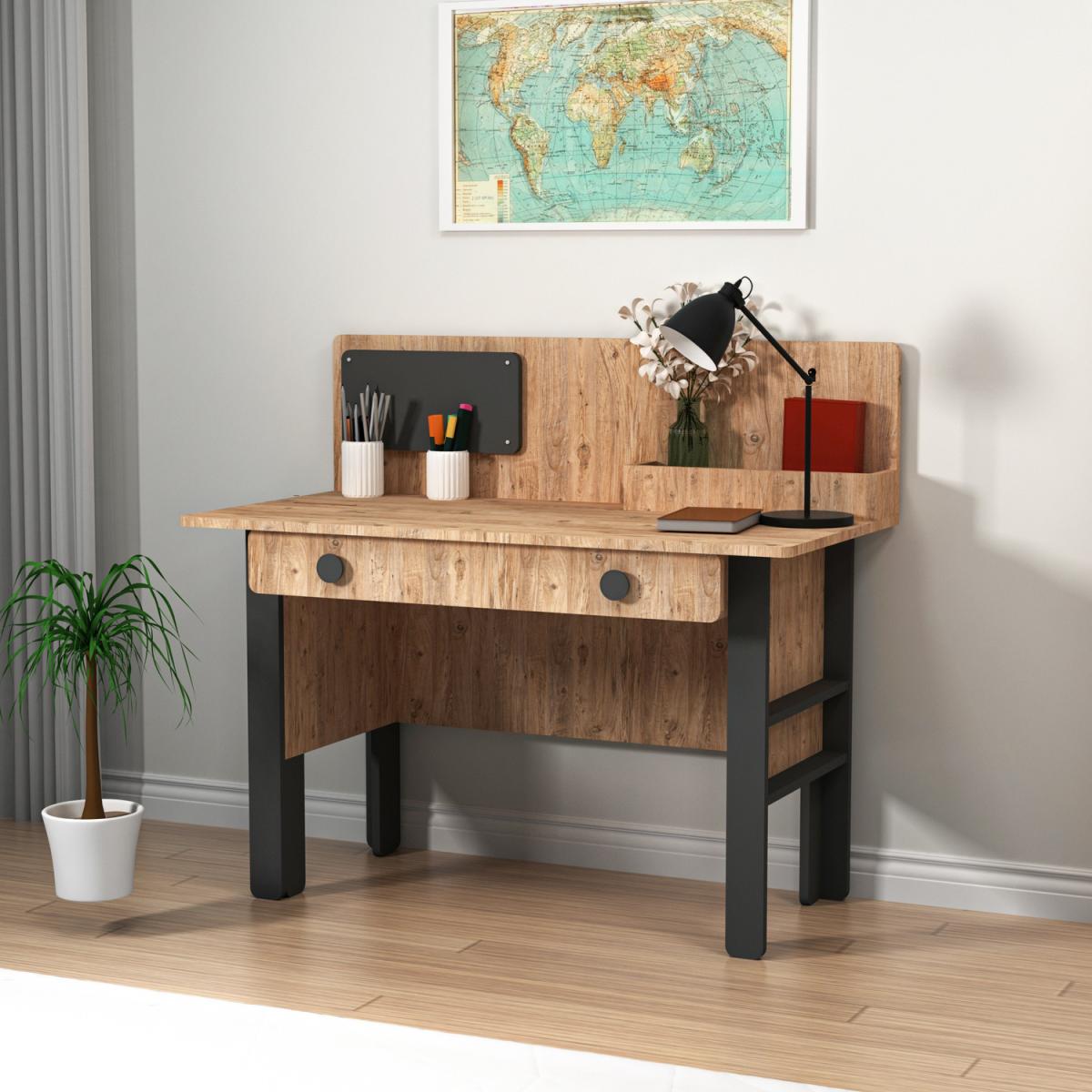 Valentino Computer Desk with Shelves and Drawer - Atlantic Pine - Anthracite – image 3