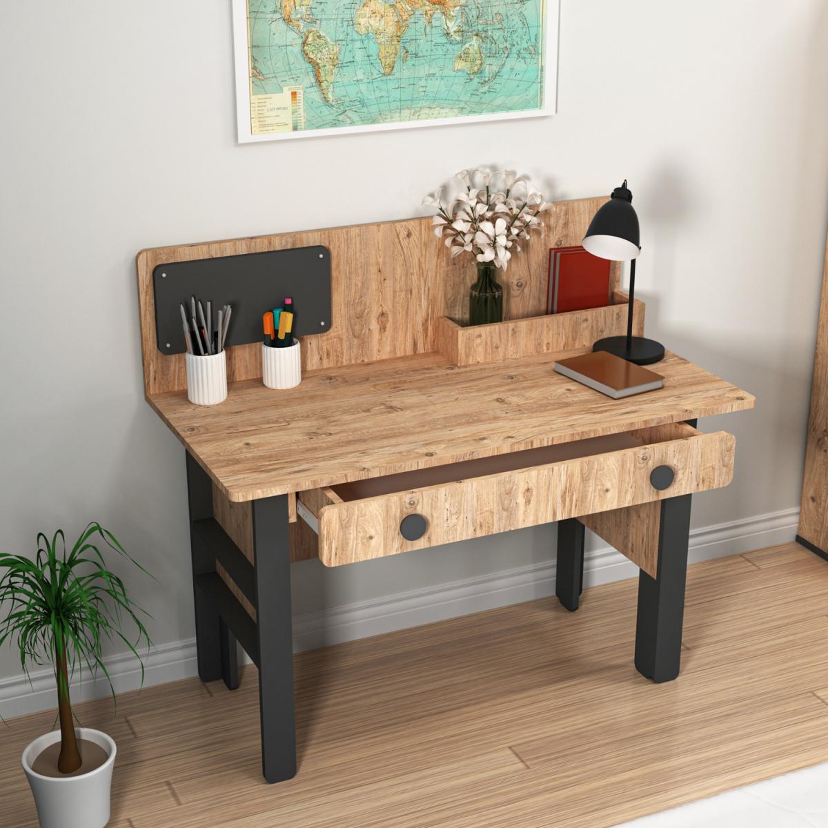 Valentino Computer Desk with Shelves and Drawer - Atlantic Pine - Anthracite – image 4