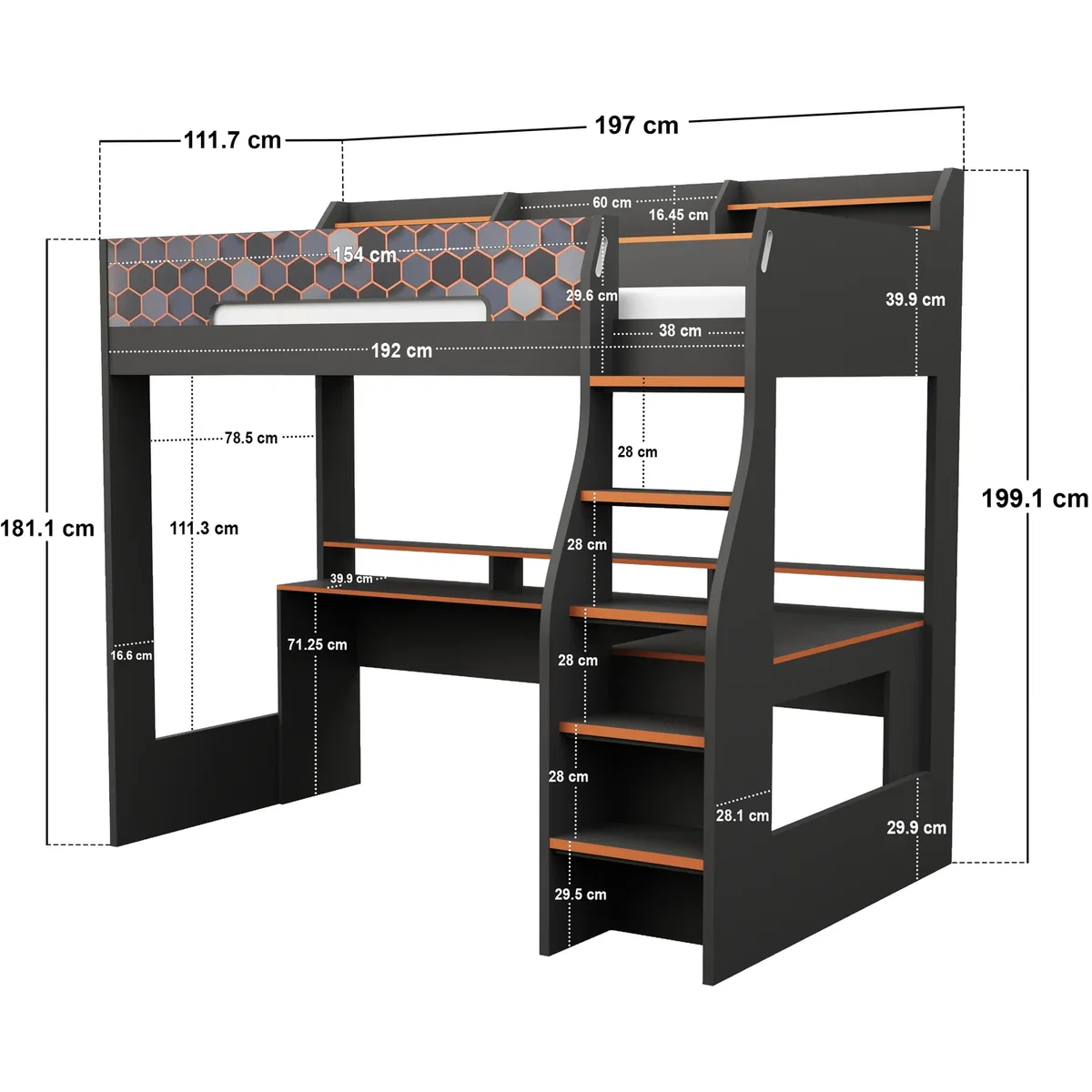 Recoil Ultimate Lumi Gaming High Sleeper with Desk - Orange / Single – image 2