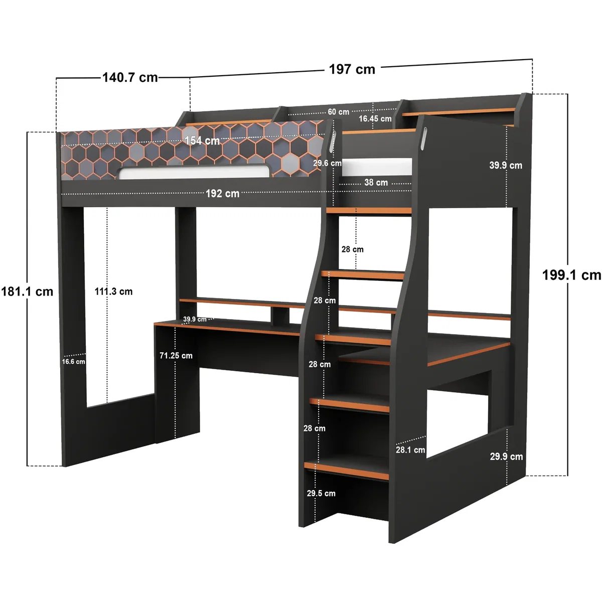Recoil Ultimate Lumi Gaming High Sleeper with Desk - Orange / Single – image 4