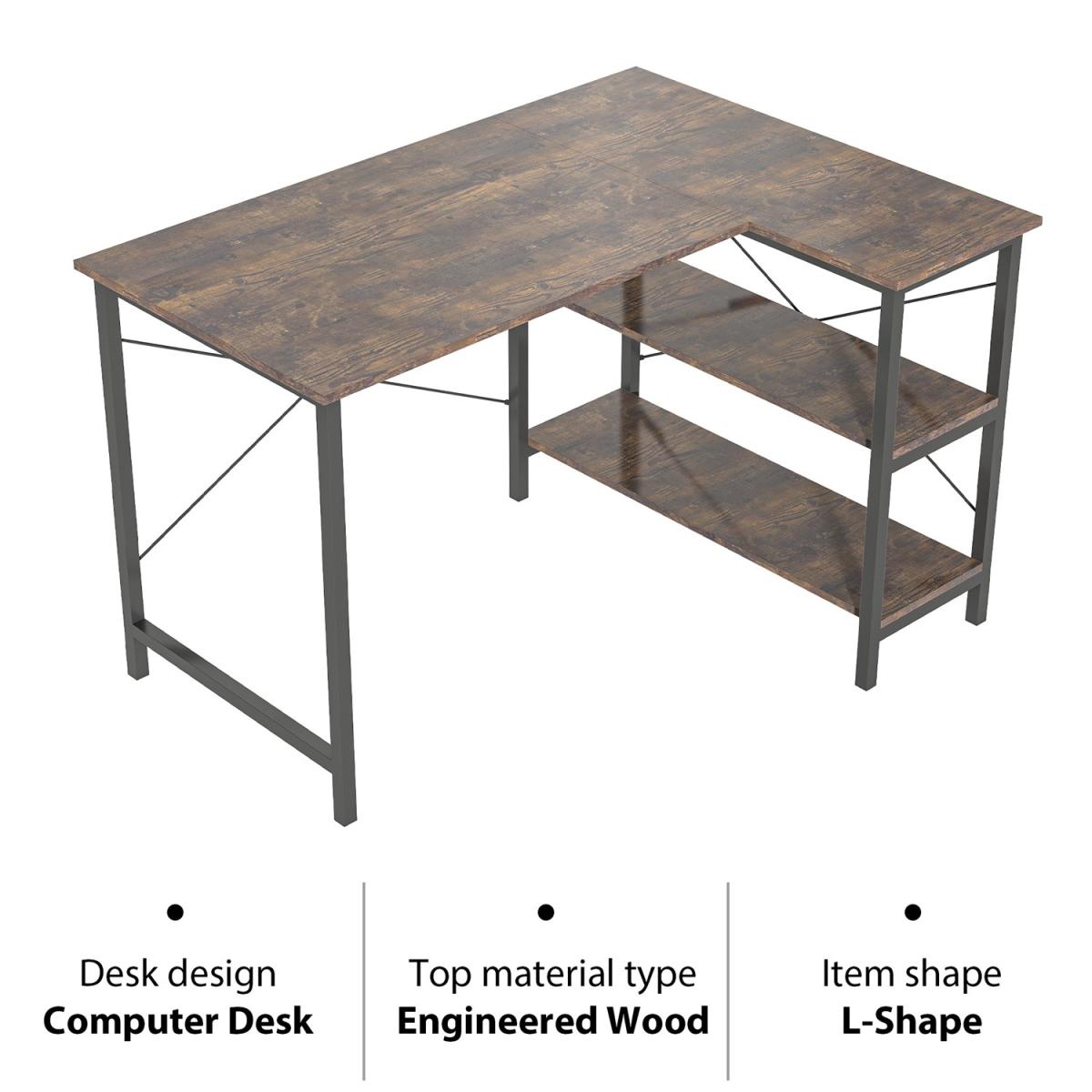 Corner Computer Desk with Shelving - Brown – image 4
